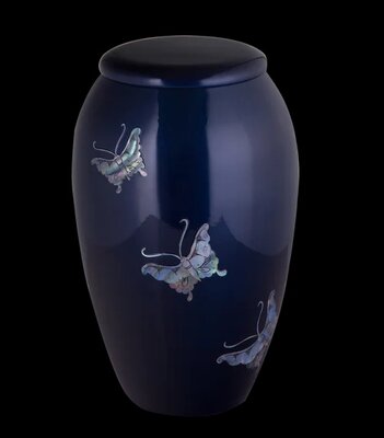 Blue Mother of Pearl Butterfly Inlay Urn